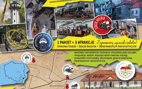 Basznia Dolna atrakcje: kolejka, lokomotywa, obserwatorium astronomiczne, warsztaty, park rozrywki. Zapraszamy na wycieczki!