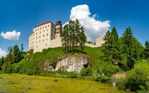 Zamek na skale, zielone wzgórza i staw – idealne miejsce, by zobaczyć, co oferuje Jura Krakowsko-Częstochowska.