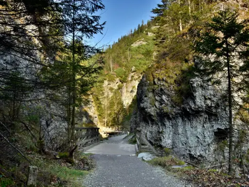 Kamienista ścieżka prowadzi przez wąwóz, przez drewniane mostki, w kierunku górskich zboczy. Idealne miejsce na odkrywanie szlaków turystycznych Zakopane.